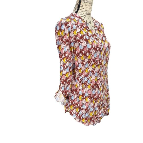 ModCloth Women's Cat Print Button Up Top Cinched Tie Back Size Small 100% Rayon - Picture 4 of 15